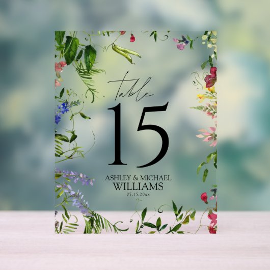 サマーモダンワイルドフラワー水彩披露宴 アクリルサイン (ニュートラル)