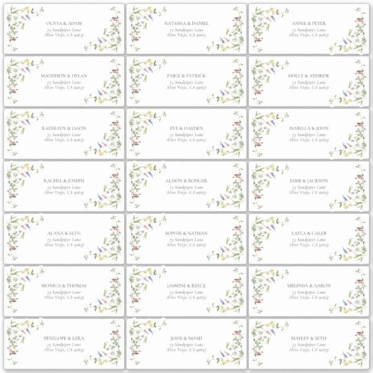 サマーモダンワイルドフラワー結婚のゲストアドレス シール (正面)