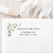 サマーモダンワイルドフラワー結婚ズ差出人住所ラ ラベル (インサイチュ)