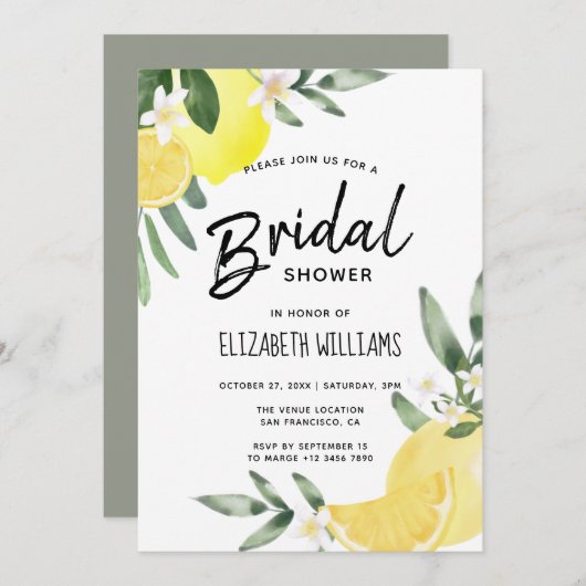 サマーモダン素朴レモンブライダルシャワー 招待状 (正面/裏面)