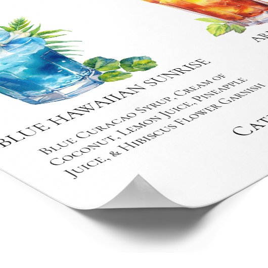 サマーモックテールブルーハワイアンアーノルドパーマーメニュー ポスター (角)