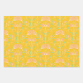サマーモーニング – イエローとピーチのフローラとストライプ ラッピングペーパーシート (正面)