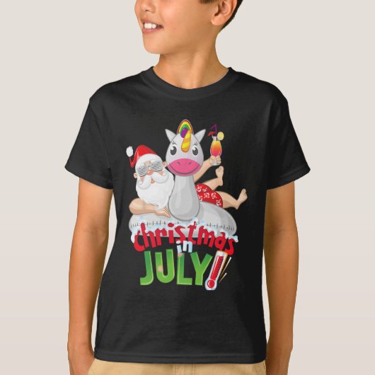 サマーユニコーンが浮かぶ面白いクリスマス・イン・ジュライTシャツ Tシャツ (正面)