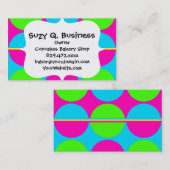サマーライムグリーンホットピンクティール(緑がかった色)サークルストライプズ 名刺 (正面/裏面)