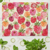 サマーラズベリーウォーターカラーコケット キッチンタオル (折り畳み)