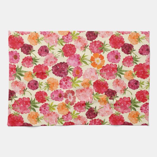 サマーラズベリーウォーターカラーコケット キッチンタオル (横)