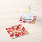 サマーラズベリーウォーターカラーコケット スクエアペーパーコースター (インサイチュ)