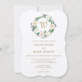 サマーラッシュ開花ウォーターカラーモノグラム結婚ズ 招待状 (正面)