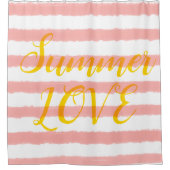 サマーラブパステルピンクホワイトストライプズ シャワーカーテン (正面)