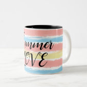 サマーラブピンクブルーイエローウォーターストライプカラー ツートーンマグカップ (正面右)