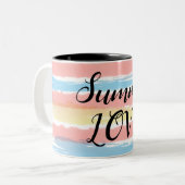 サマーラブピンクブルーイエローウォーターストライプカラー ツートーンマグカップ (正面左)