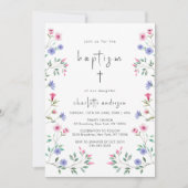 サマーリトルワイルドフラワークロス《キリスト教》洗礼式や命名式バプテスマ 招待状 (正面)