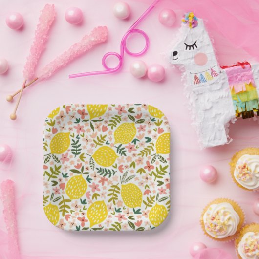 サマーリーピンクレモネードフラワー ペーパープレート (パーティー)