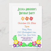 サマールアウ(ハワイ式宴会)ハイビスカスハワイアントロピカル誕生日 招待状 (正面/裏面)