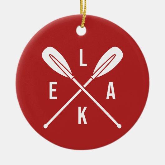 サマーレイクパドル文字+フォトレッドクリスマス セラミックオーナメント (正面)