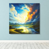 サマーレイクフォーシーズンズイラストレーション キャンバスプリント (インサイチュ (ウッドフロア))