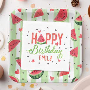 サマーレッドスイカをテーマにした女の子誕生日 スタンダードランチョンナプキン