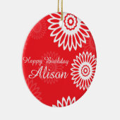 サマーレッドフラワーズハッピーバースデー名オーナメント セラミックオーナメント (右)