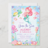 サマーレッドヘアマーメイドザシー誕生日 招待状 (正面)