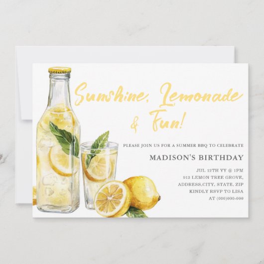 サマーレモネードBBQバースデーパーティーへの招待 招待状 (正面)