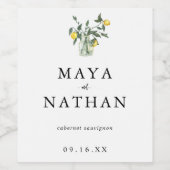 サマーレモンアレンジメントパーソナライズされた結婚ズ ワインラベル (シングルラベル)