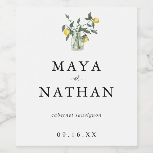 サマーレモンアレンジメントパーソナライズされた結婚ズ ワインラベル (シングルラベル)