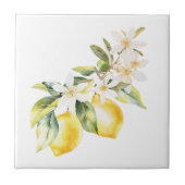 サマーレモンアンドフラワーズボタニカルツリーブランチ タイル (正面)