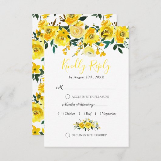 サマーレモンイエローフローラウェディングRSVP 出欠カード (正面/裏面)