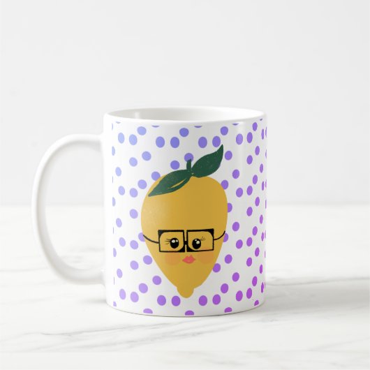サマーレモンシトラスのドット漫画の手描き コーヒーマグカップ (左)