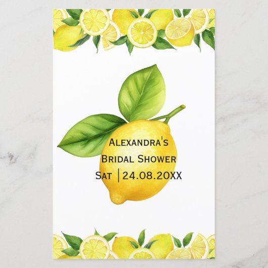 サマーレモンシトラスブライダルシャワービンゴパーティーゲーム (裏面)