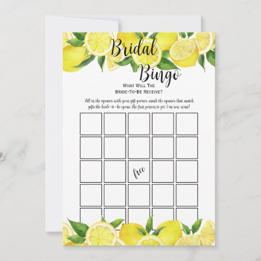 サマーレモンシトラスブライダルシャワービンゴパーティーゲーム 招待状 (正面)