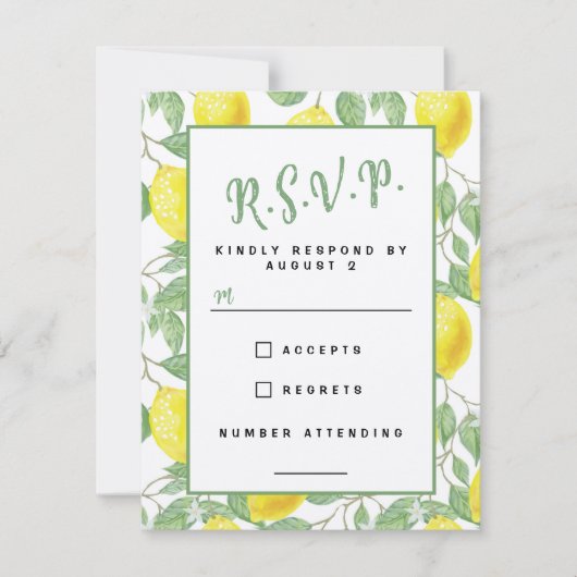 サマーレモンツリーボタニカル陽気イエローグリーン 出欠カード (正面)