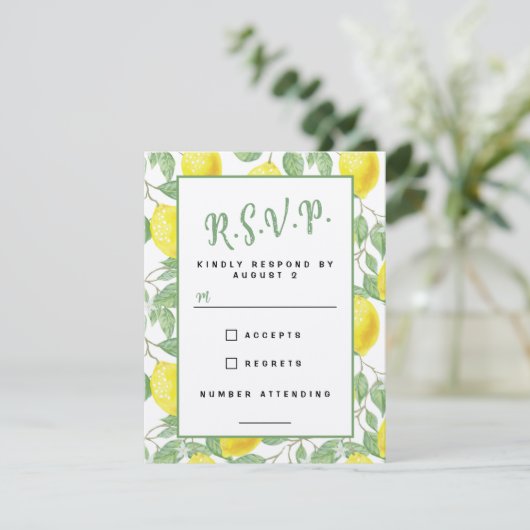 サマーレモンツリーボタニカル陽気イエローグリーン 出欠カード (スタンド正面)