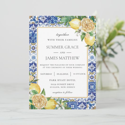 サマーレモンフローラ緑の目的地の結婚式 招待状 (スタンド正面)