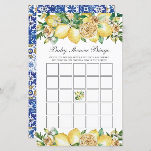 サマーレモンフローラ赤ちゃんシャワービンゴパーティーゲーム (正面/裏面)