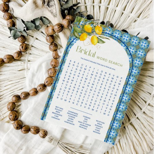 サマーレモンブライダルシャワー単語検索ゲームカード 招待状