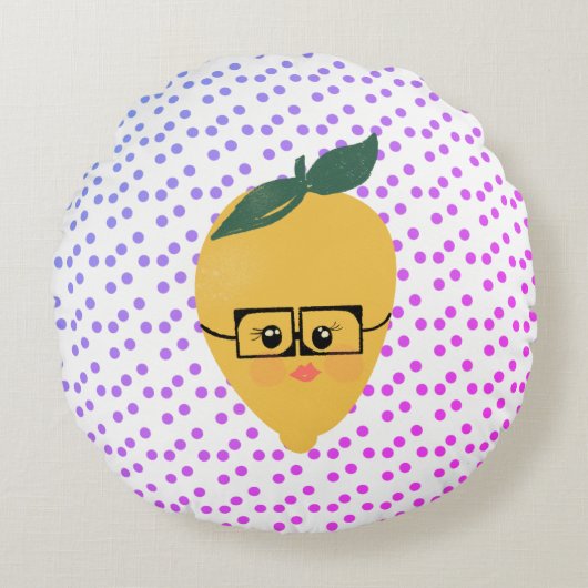 サマーレモン漫画の手を描いたドードル ラウンドクッション (正面)