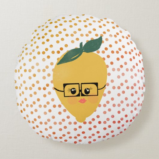 サマーレモン漫画の手を描いたドードル ラウンドクッション (正面)