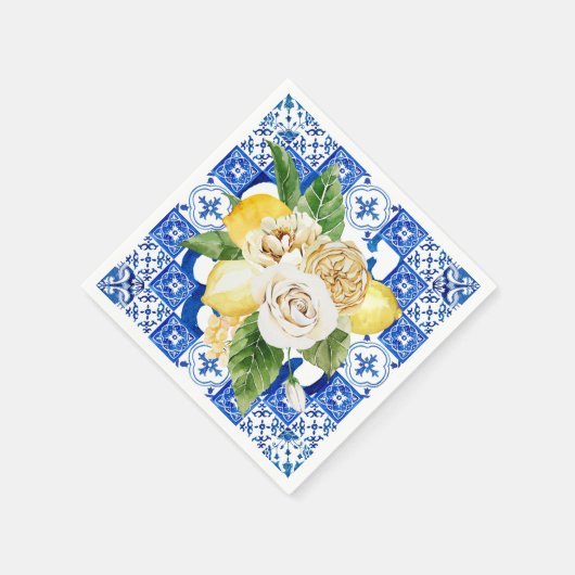 サマーレ地中海のモンとフラワータイルプリント スタンダードカクテルナプキン (角)