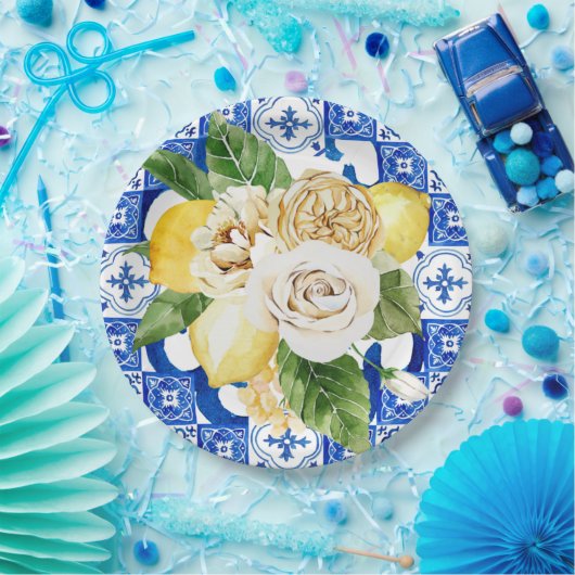 サマーレ地中海のモンとフラワータイルプリント ペーパープレート (パーティー)