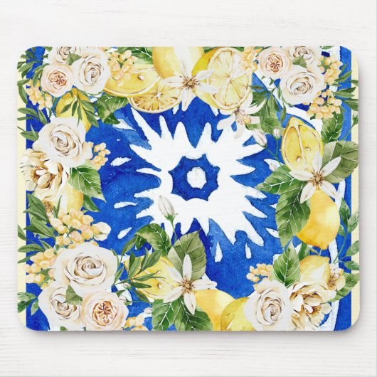 サマーレ地中海のモンとフラワータイルプリント マウスパッド (正面)