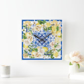 サマーレ地中海のモン花プリント    スクエア壁時計 (ホーム)