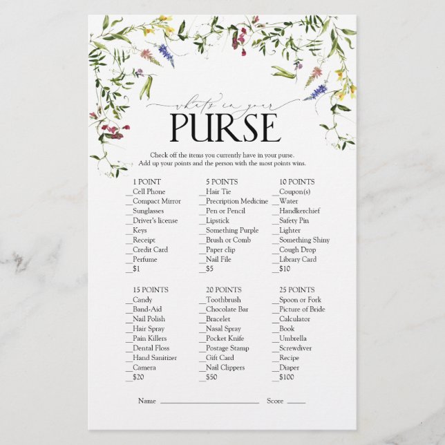 サマーワイルドフラワーウォーターブライダルシャワーゲーム (正面)