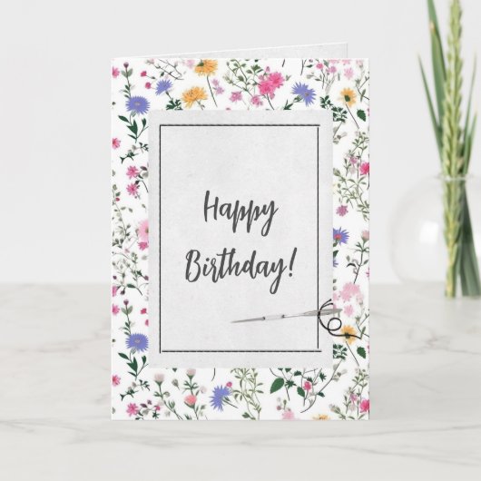 サマーワイルドフラワーズアンドニードル誕生日 カード (正面)