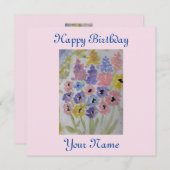 サマーワイルドフラワーズフラット誕生日カード (正面/裏面)