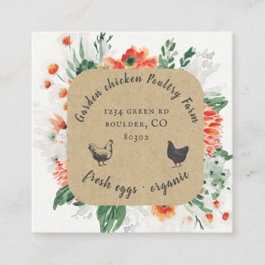 サマーワイルドフラワーズフローラファームハウスビジネスカード スクエア名刺 (正面)