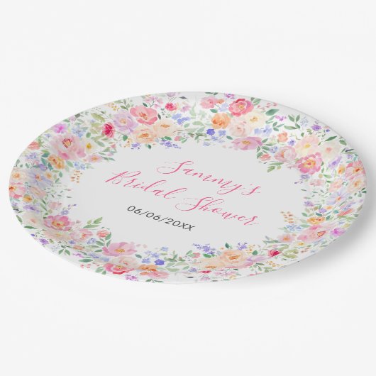 サマーワイルドフラワーズフローラブライダルシャワー ペーパープレート (アングル)