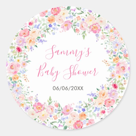 サマーワイルドフラワーズフローラベビーシャワー ラウンドシール (正面)