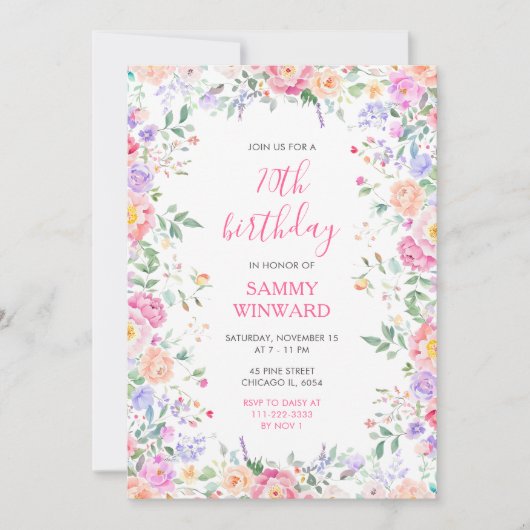 サマーワイルドフラワーズフローラ70thバースデーパーティー 招待状 (正面)
