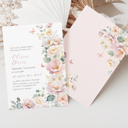 サマーワイルドフラワーズリースブライダルシャワー招待 招待状